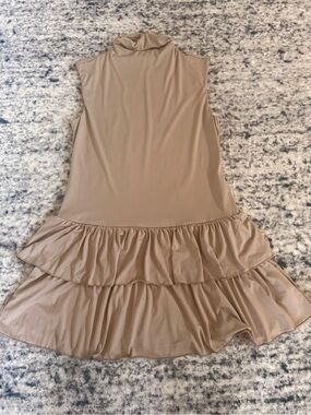 wild fable Sleeveless Mock Neck Tiered Ruffle Mini Dress in Taupe